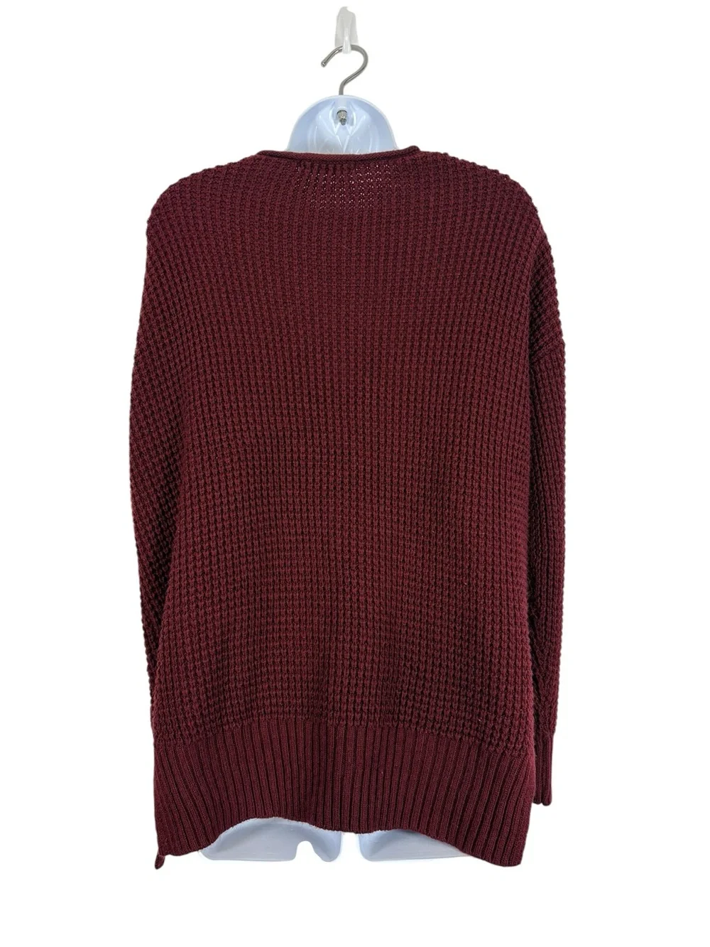 Zenana Open-Front Chunky Knit Cozy Layering Cardigan Burgundy Front Pockets SzS